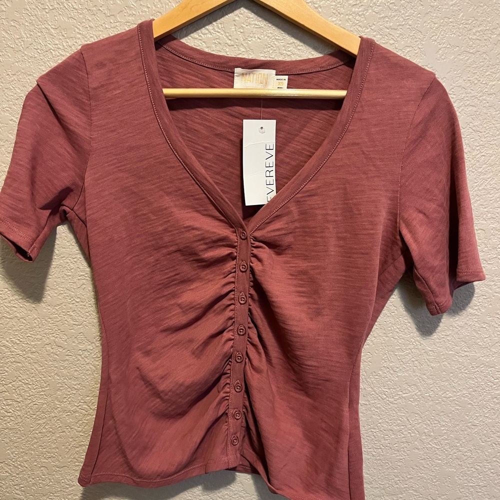 Nation LTD Carlotta Femme Short Sleeve Ruched Button Tee